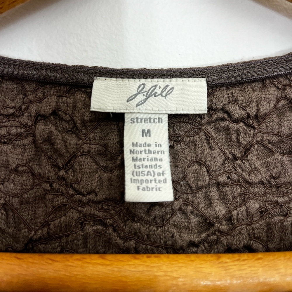 J.Jill Women’s Medium Crinkle Textured Stretch Top Brown Mocha Short Sleeve Tee - Picture 5 of 6